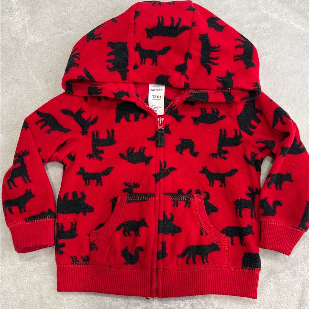 Carter's Red Hoodie with Black Animal Pattern